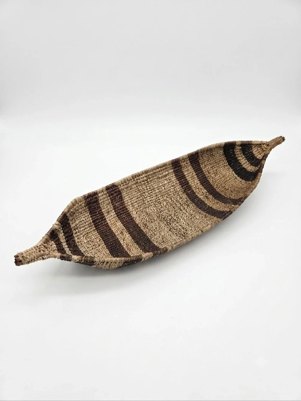 Vintage Hand Woven African Boat Shaped Basket Tray Striped Boho Wall Art Decor 2